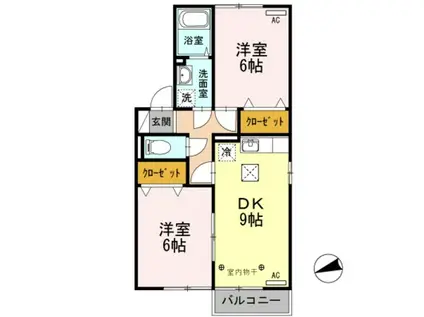 フラッツウィンドB(2DK/1階)の間取り写真