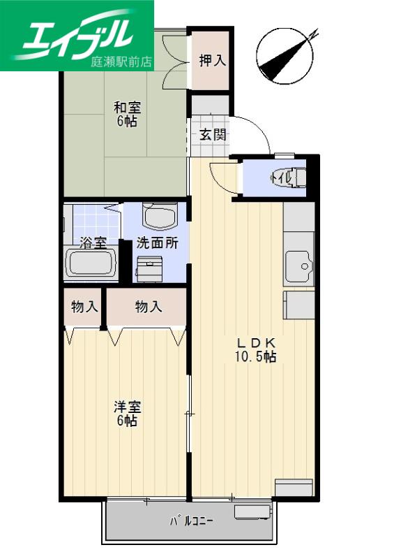 パピヨン虫明(2LDK/2階)の間取り写真