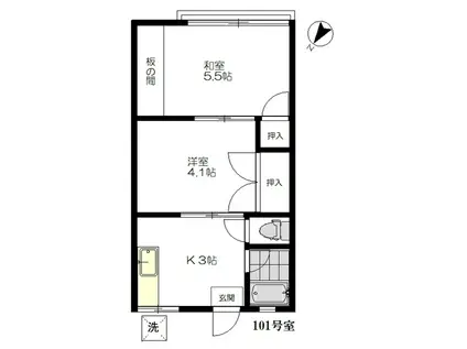 コーポクニ(2K/1階)の間取り写真