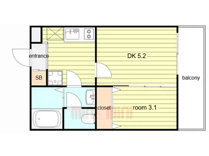 BASE青木(1DK/2階)の間取り写真