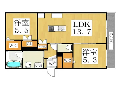 MAISON DE MINE NAGAI PARC EST(2LDK/3階)の間取り写真