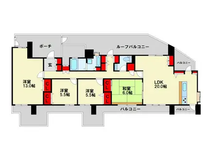 ブロッサムベルジュ沢見II(4LDK/6階)の間取り写真