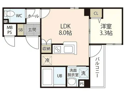 グレース十日市(1LDK/8階)の間取り写真