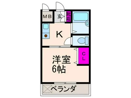 プライムコート(1K/2階)の間取り写真