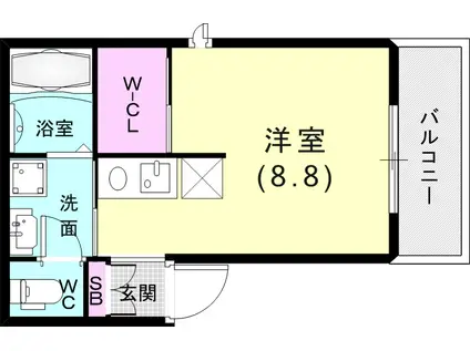 エクソニア湊川(ワンルーム/3階)の間取り写真