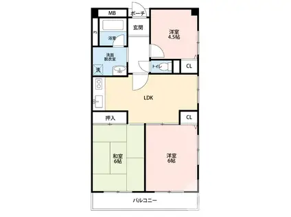 クリスタルハイツ浅香山(3LDK/1階)の間取り写真