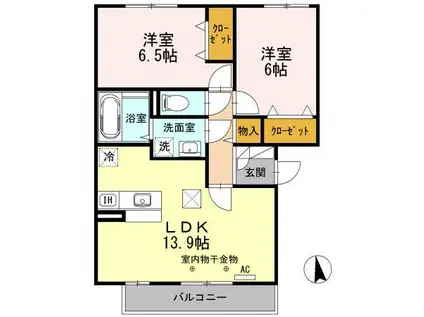 アバンセレジデンスA(2LDK/1階)の間取り写真