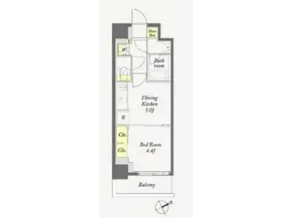 ディームス根岸(1DK/6階)の間取り写真