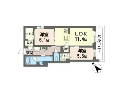 スカイパーク喜多町(2LDK/2階)の間取り写真