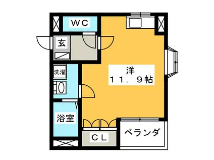 シャトー友喜 III(ワンルーム/1階)の間取り写真