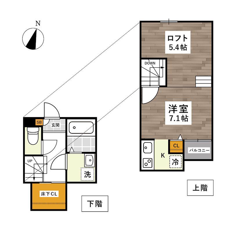 ADC南熊本マーレ(1K/2階)の間取り写真