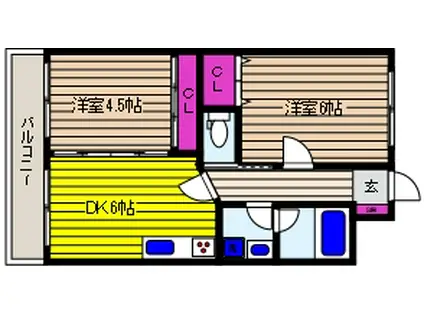 GRANDI COURT 御影塚町(2DK/2階)の間取り写真