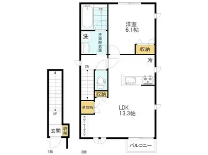 BRILLANTE(1LDK/2階)の間取り写真