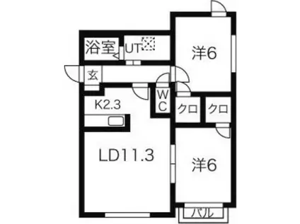 オランジュ元町(2LDK/1階)の間取り写真