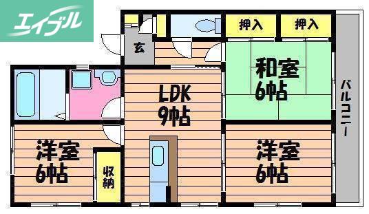 イービックヤスダB(3LDK/1階)の間取り写真