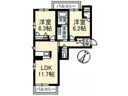 ベレオ リラフォートII(2LDK/1階)の間取り写真