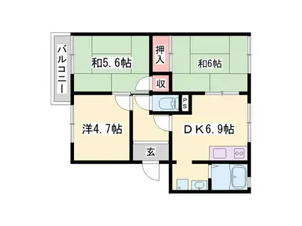 ガーデンハイツ緑ヶ丘 C棟(3DK/1階)の間取り写真