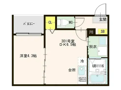 MODERN CHARME SOLAR(1DK/3階)の間取り写真