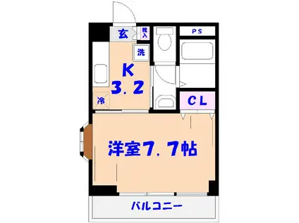 ベルゾーネ聖香(1K/1階)の間取り写真