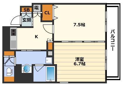 ISM中之島レジデンス(1LDK/9階)の間取り写真