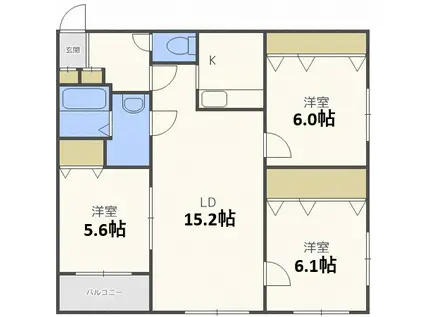 PERFECT PARTNER RESIDENCE A棟(3LDK/1階)の間取り写真