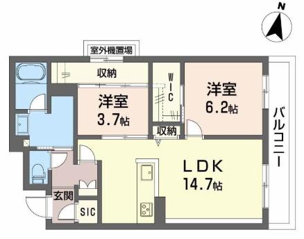 シャーメゾングラン南福岡(2LDK/2階)の間取り写真