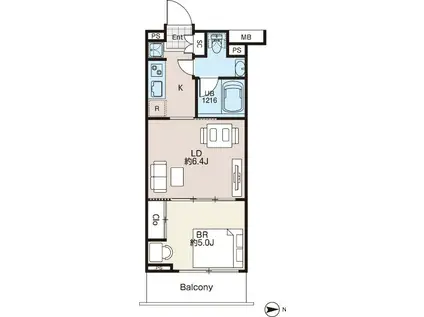AIFLAT柿の木坂(1DK/1階)の間取り写真