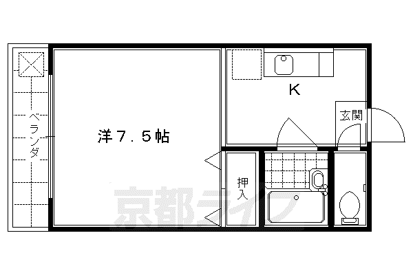 ピースフル京都(1K/2階)の間取り写真