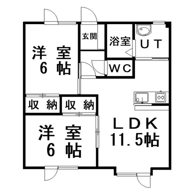 イシダハイツC(2LDK/1階)の間取り写真
