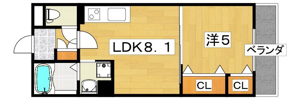 クリエオーレ松丘町(1LDK/1階)の間取り写真