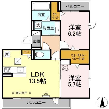 ローザセレスト II(2LDK/1階)の間取り写真