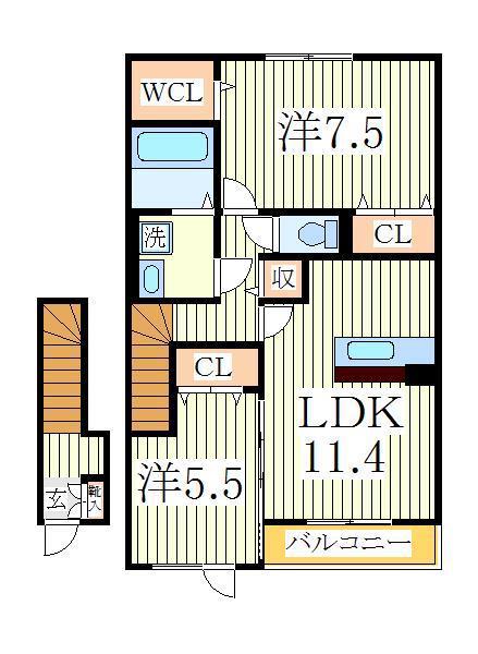クリアシーズンズC号棟(2LDK/2階)の間取り写真