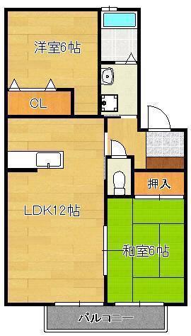 三洋タウン岡垣 C棟(2LDK/1階)の間取り写真