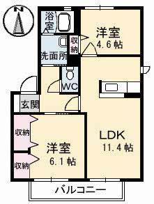 バリュージュサンヨーB棟(2LDK/2階)の間取り写真