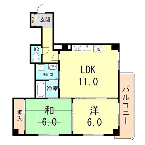 カーサもとやま(2LDK/3階)の間取り写真