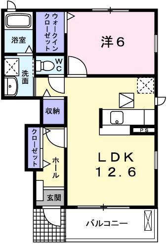 ピングーウエスト(1LDK/1階)の間取り写真