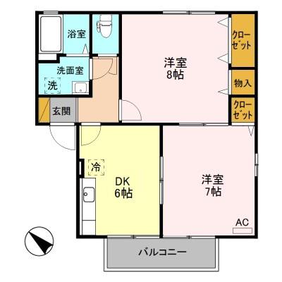 ハピネスクローバー 102(2DK/1階)の間取り写真