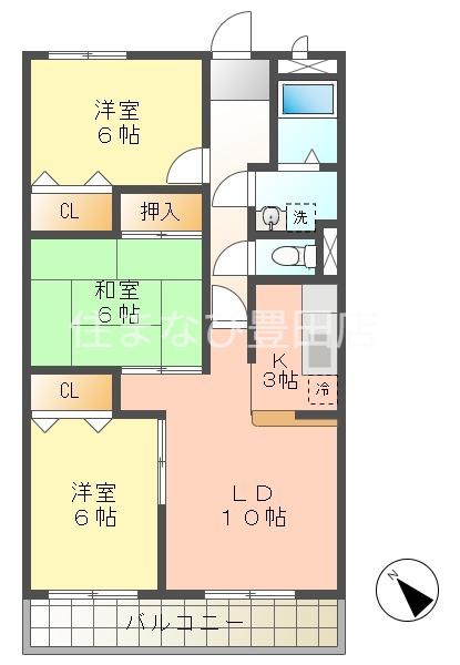 グリーンヒルズ三好丘(3LDK/1階)の間取り写真