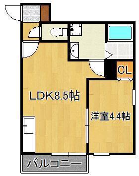 KPLUSI(1LDK/3階)の間取り写真