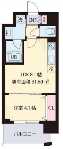 フェリーチェ元町(1LDK/8階)の間取り写真