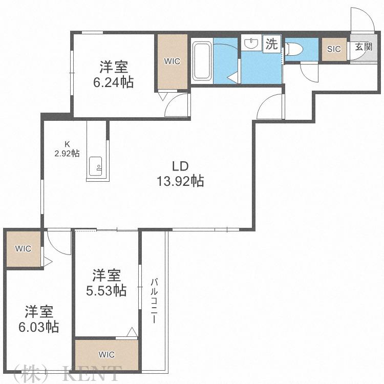 SーRESIDENCE琴似4条(3LDK/2階)の間取り写真