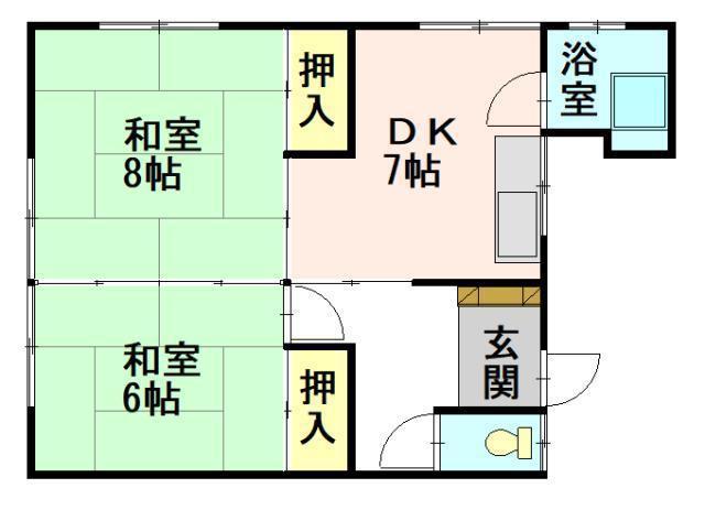八幸荘(2DK/2階)の間取り写真