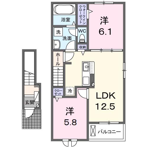 リヴェール・KI(2LDK/2階)の間取り写真