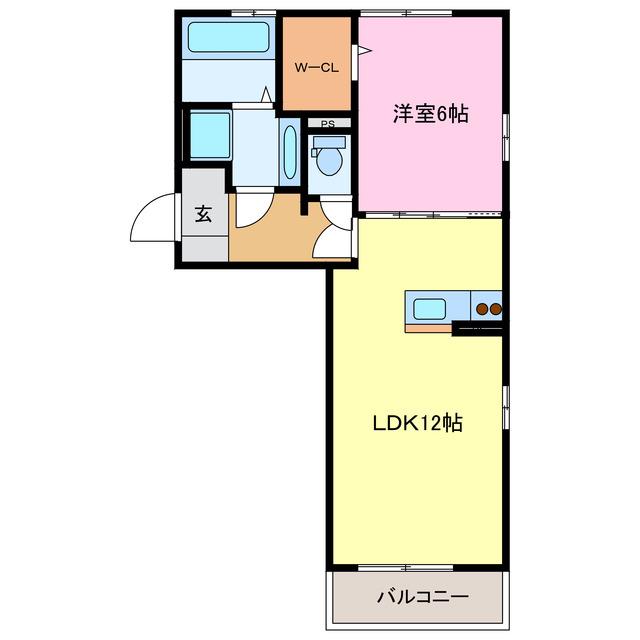 ガーネット(1LDK/2階)の間取り写真