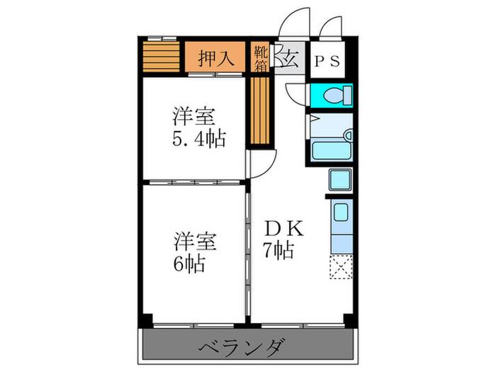 ヴィラ福田(2DK/3階)の間取り写真
