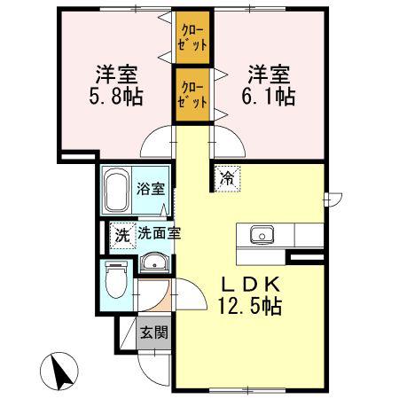 グリーンヒルズ B(2LDK/1階)の間取り写真