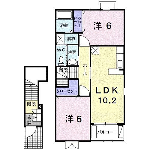 ソレアード・NA(2LDK/2階)の間取り写真