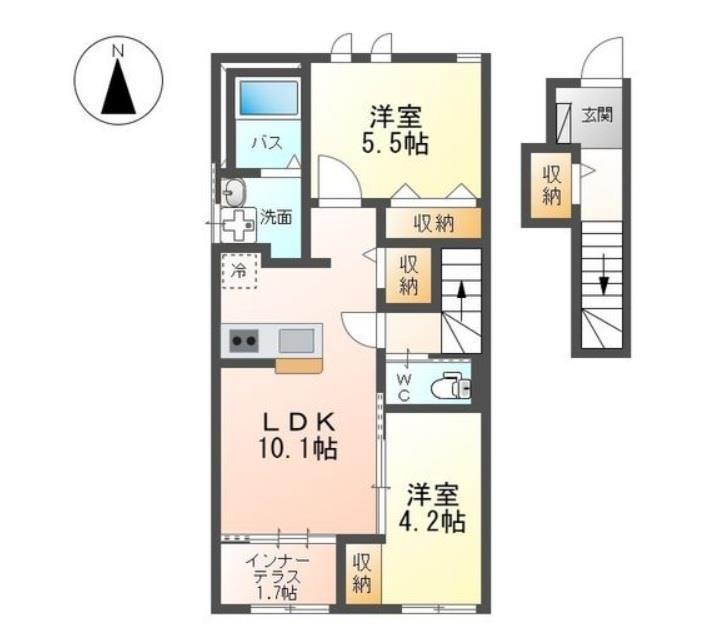 高崎市上小鳥町N様アパート(2LDK/2階)の間取り写真