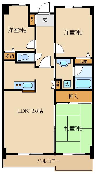 キャピタルステート(3LDK/6階)の間取り写真