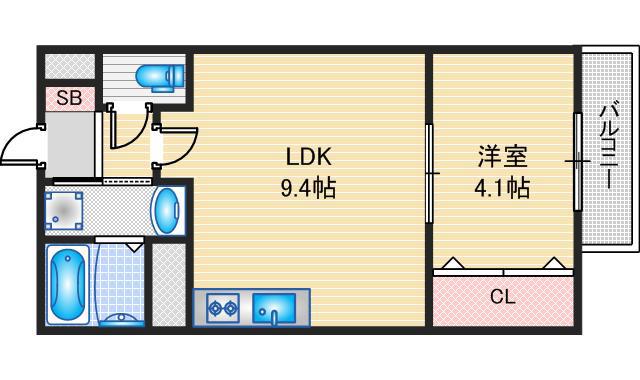 アート茨木(1LDK/1階)の間取り写真